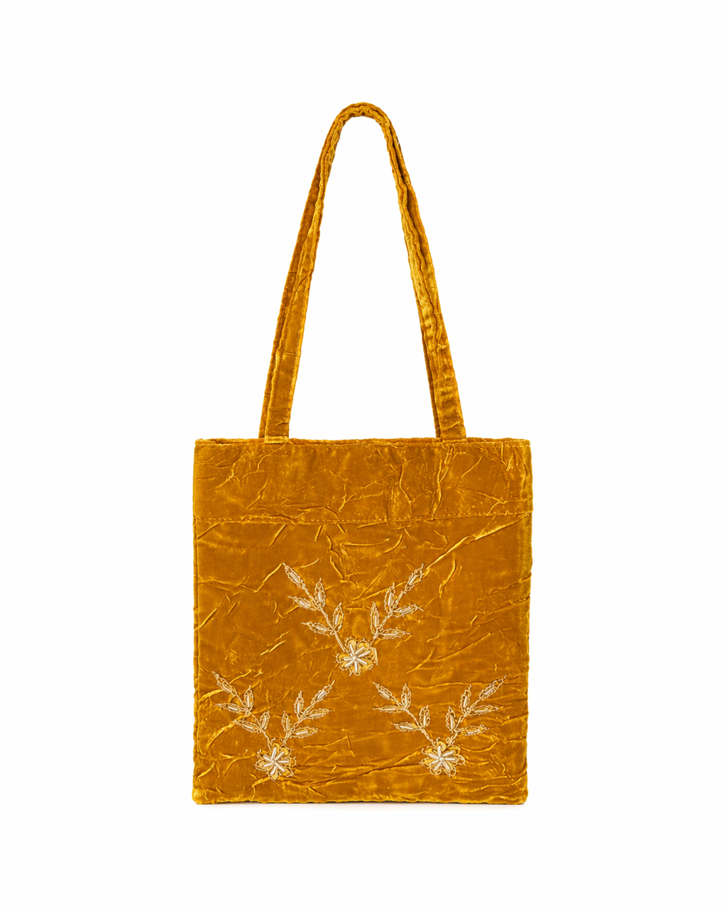 Bolsa vintage castanha estilo saco com flores vermelhas bordadas