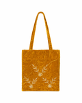 Bolsa vintage castanha estilo saco com flores vermelhas bordadas