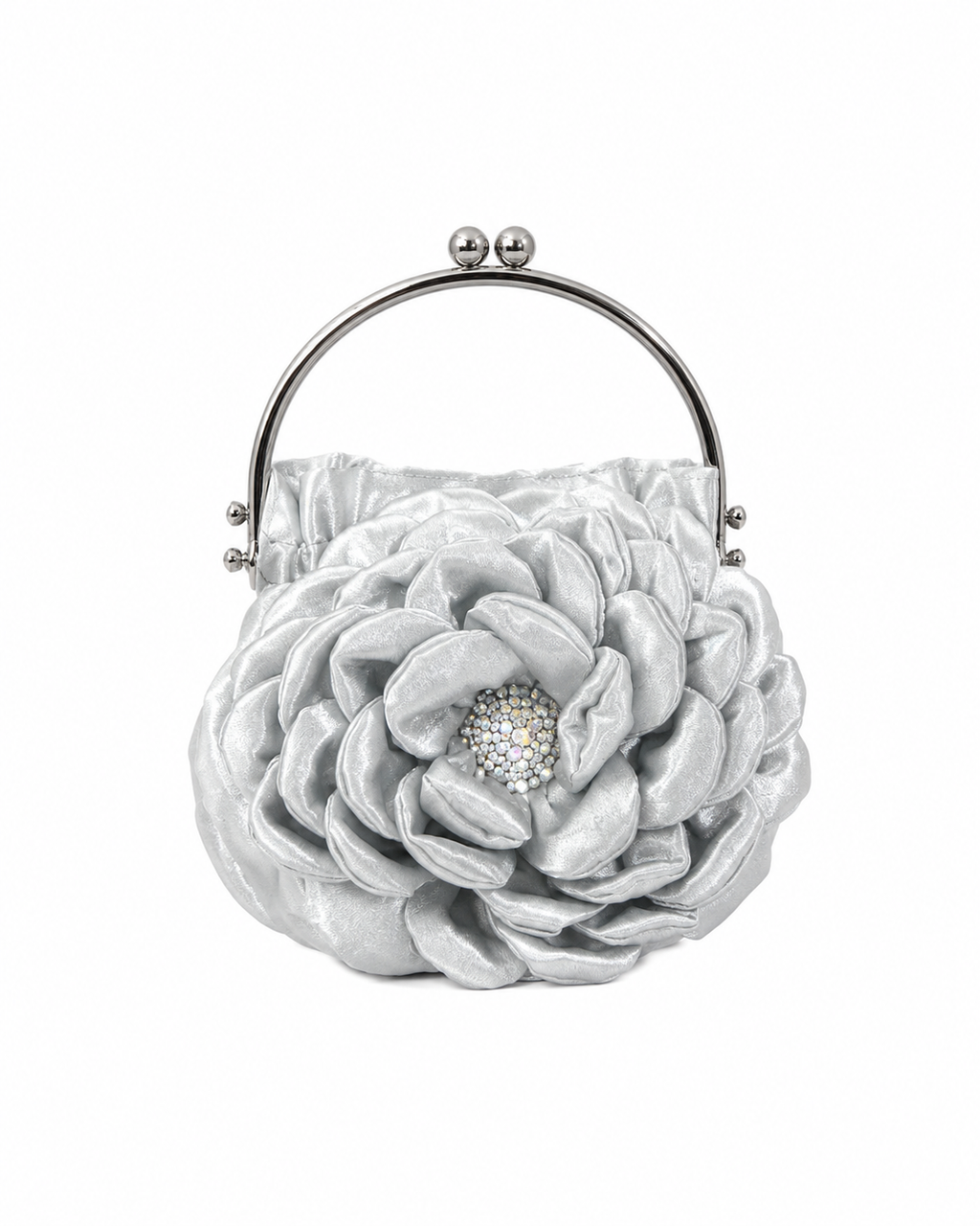 Bolso vintage en forma de flor gris con detalle en el centro