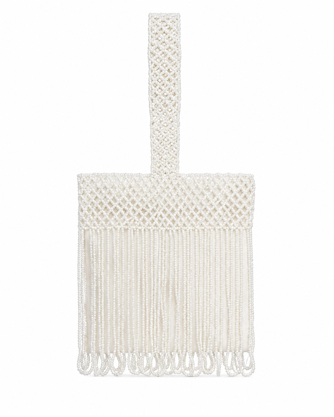 Bolso vintage blanco tipo saco con flecos de cuentas