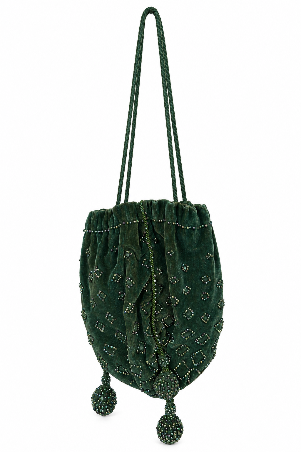 Bolsa vintage castanha estilo saco com flores vermelhas bordadas