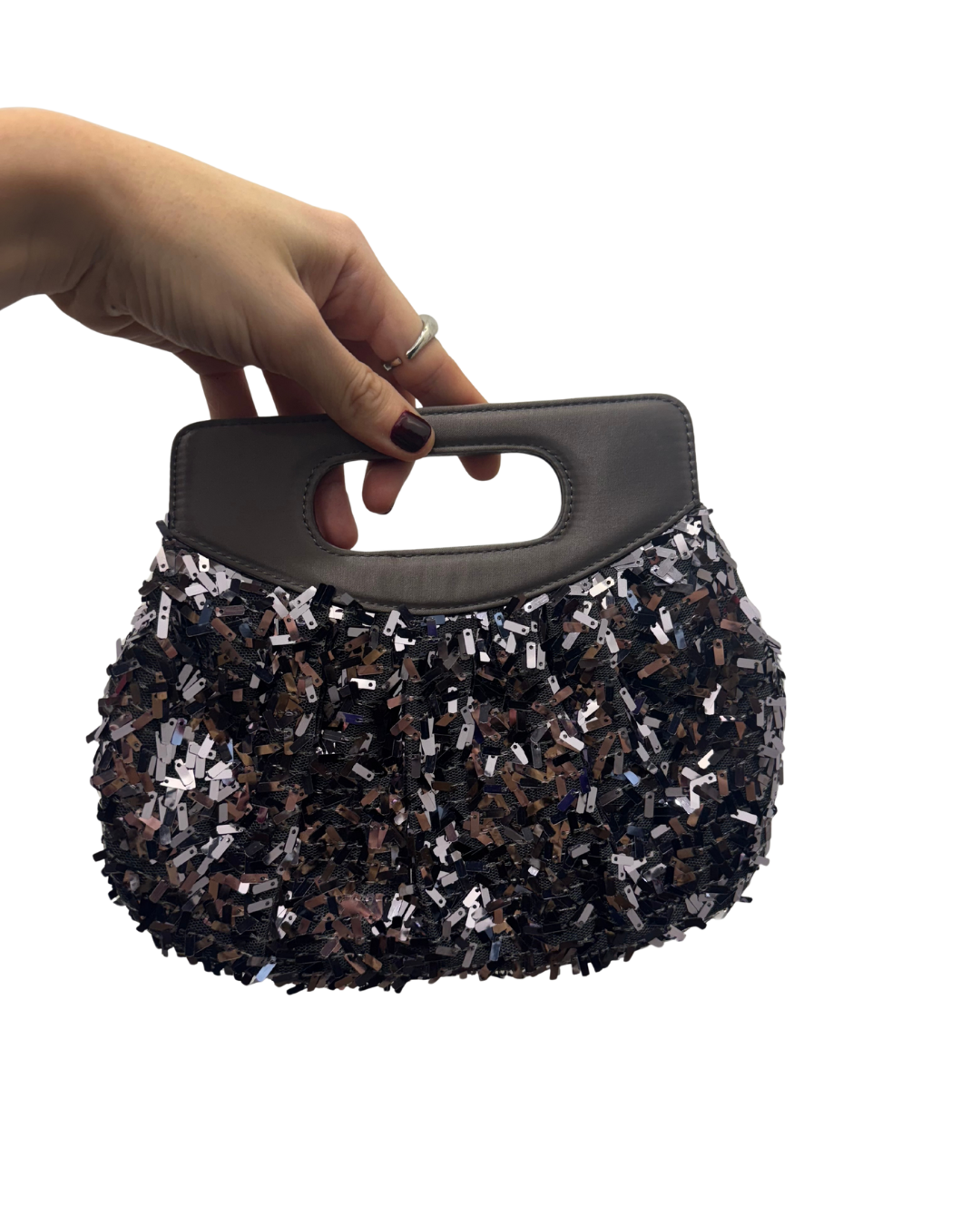 Bolso vintage plata tipo saco con flecos de cuentas