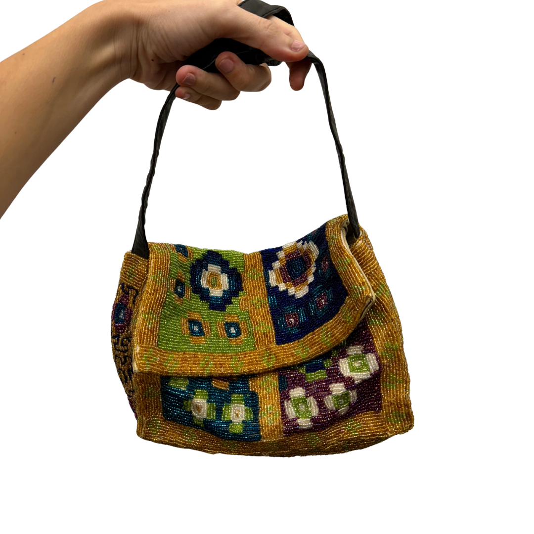 Bolso vintage gold al hombro con bordados de cuentas y abalorios