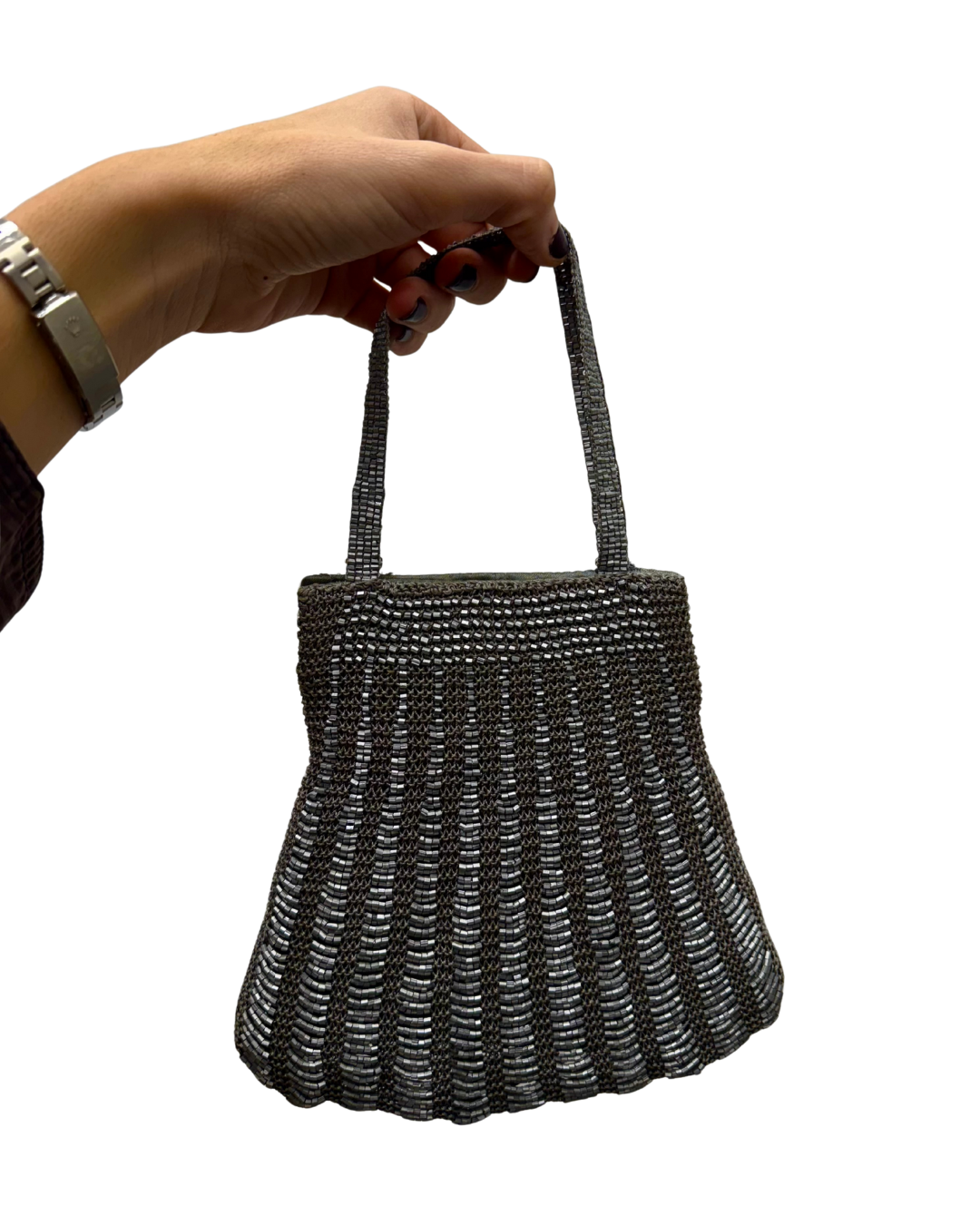 Bolso vintage Plata pochette estilo años 20 de cuentas