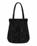 Bolsa vintage castanha estilo saco com flores vermelhas bordadas
