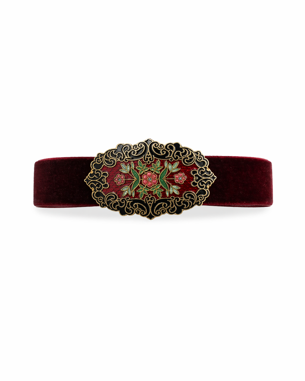 Gargantilla con broche vintage de cloisonné - Granate y verde