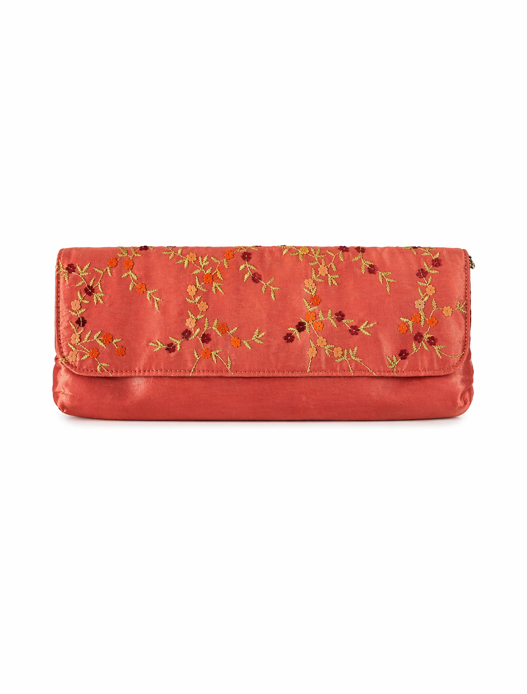 Bolsa vintage castanha estilo saco com flores vermelhas bordadas
