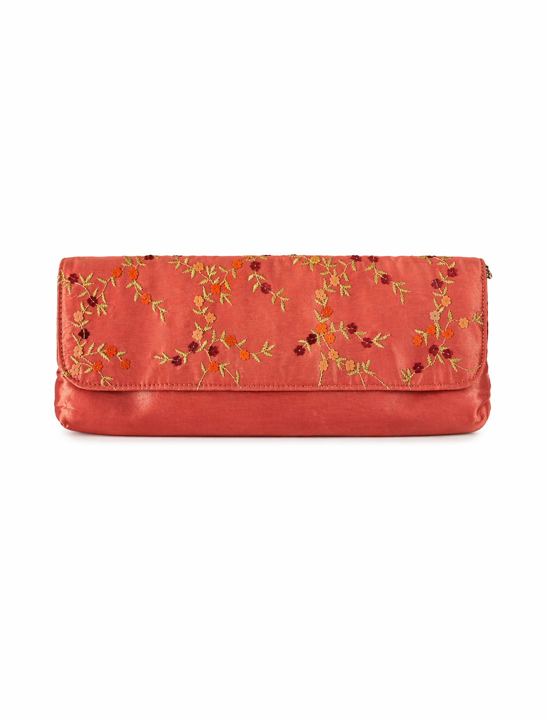 Bolsa vintage castanha estilo saco com flores vermelhas bordadas