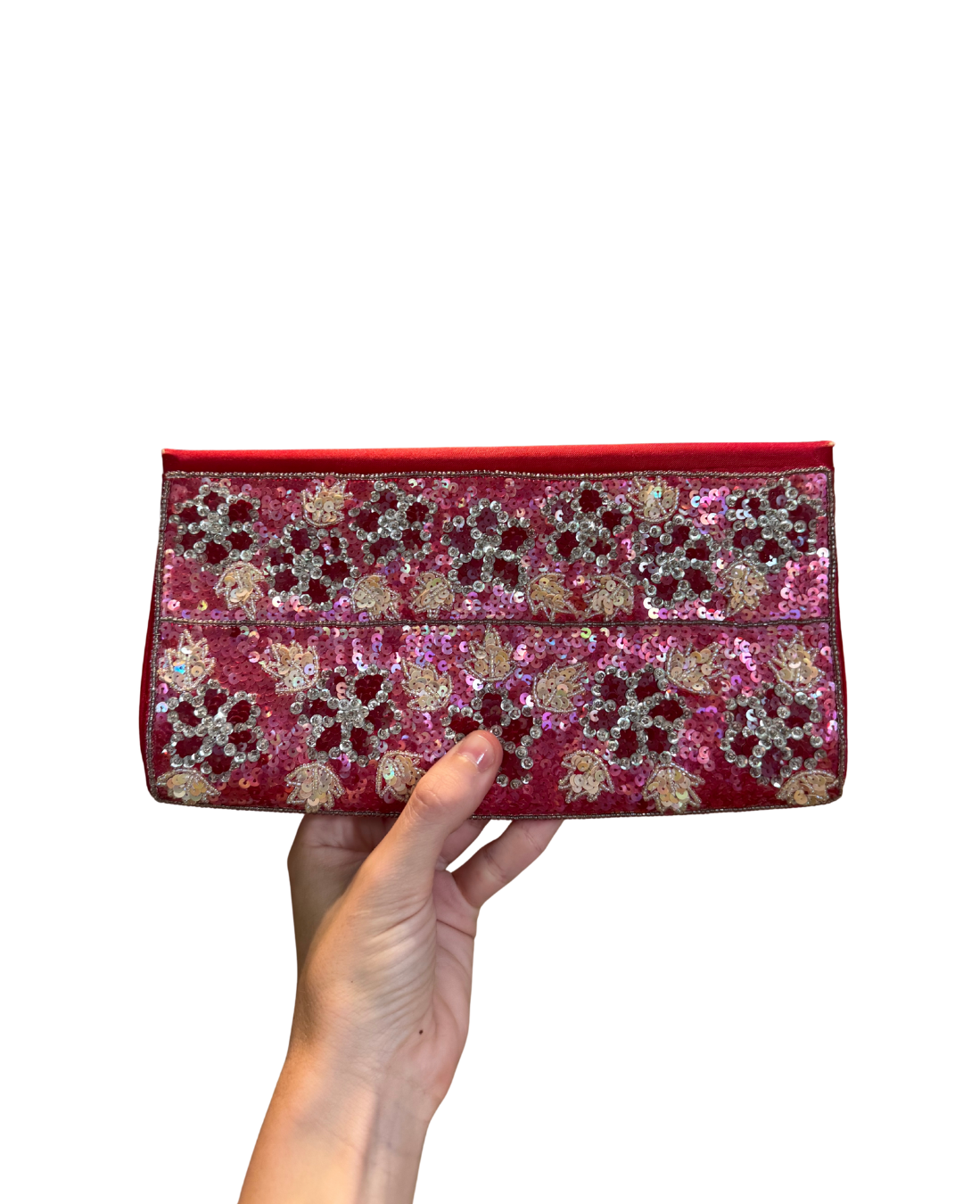 Bolso vintage tipo cartera roja de flores bordadas