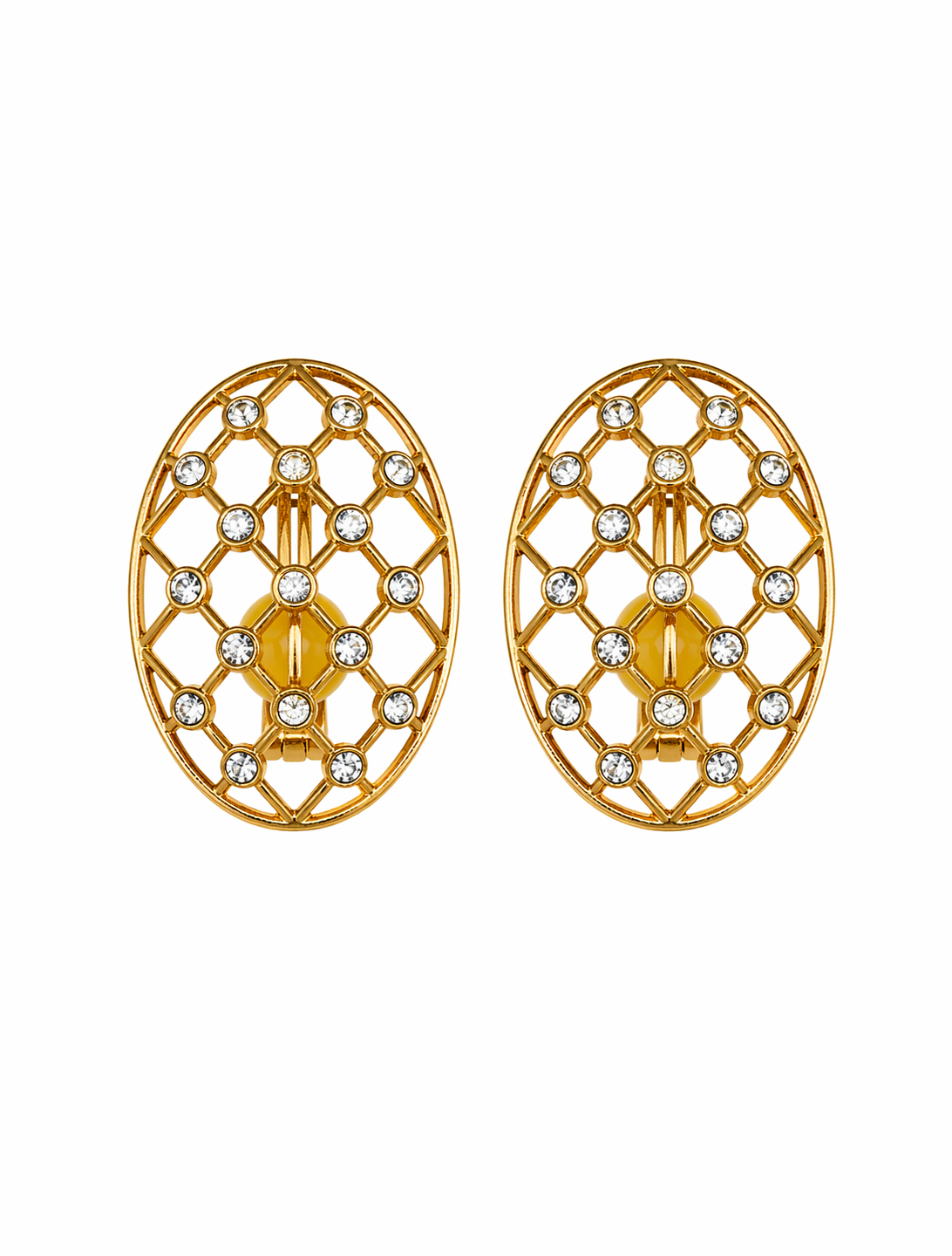 Pendientes vintage de clip dorados calados con circonitas
