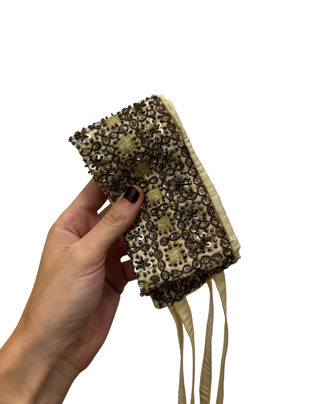 Cinturón vintage crudo bordado con cuentas y lentejuelas bordadas en mosaico