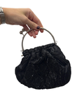 Bolso vintage bombonera negra con helechos de cuentas