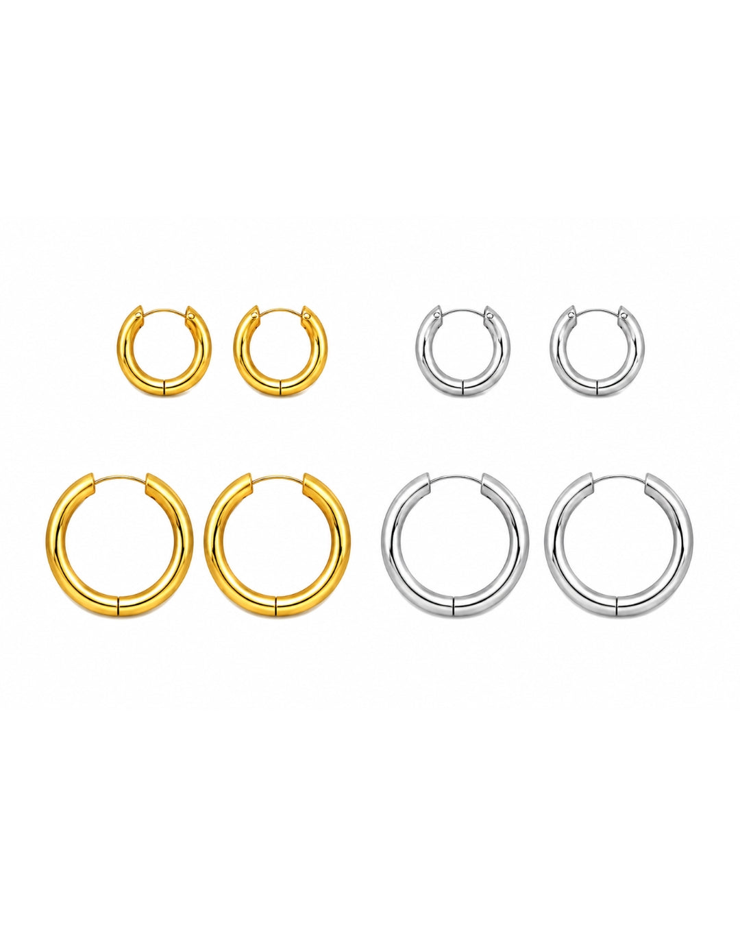 Brincos de argola Circle Metallica (XS e M, dourado e prateado)