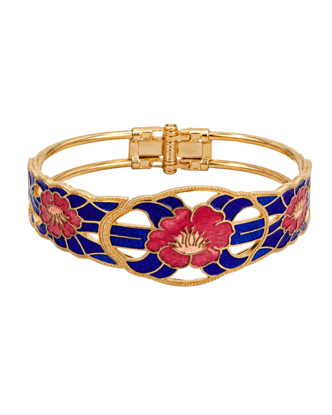 Pulsera vintage de cloisonné azul Klein con clavel