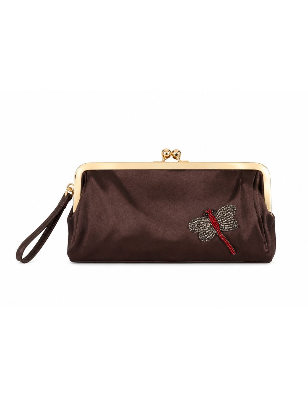 Bolso vintage tipo clutch con asa marrón y mariposa
