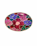 Broche vintage de cloisonné de flores en esmalte burdeos, rosa, morado y verde