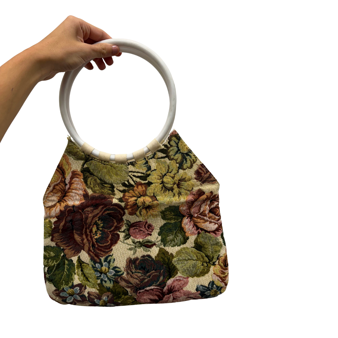 Bolso vintage tapizado asa blanca