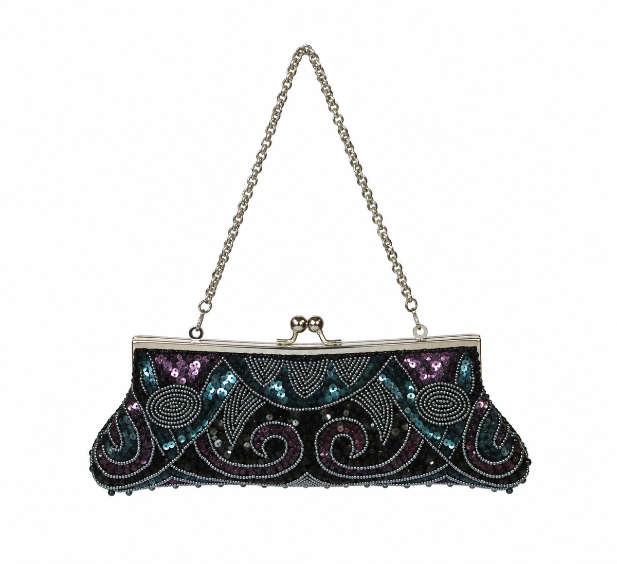 Bolso vintage tipo clutch con lentejuelas y cadena