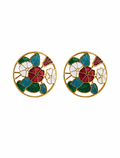 Pendientes vintage de cloisonné de flores en esmalte azul turquesa, rojo, blanco y verde
