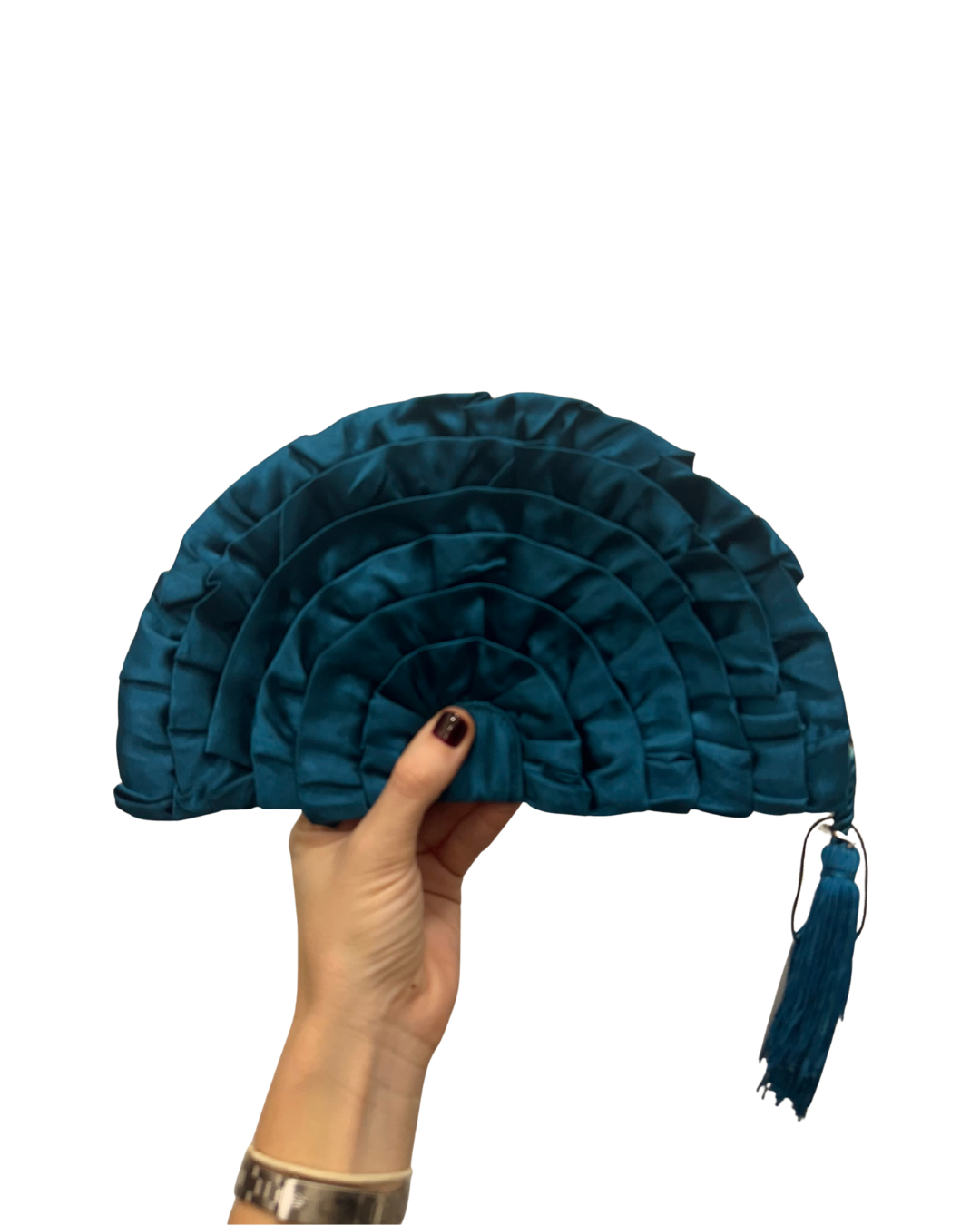 Bolso vintage azul índigo tipo abanico con volantes