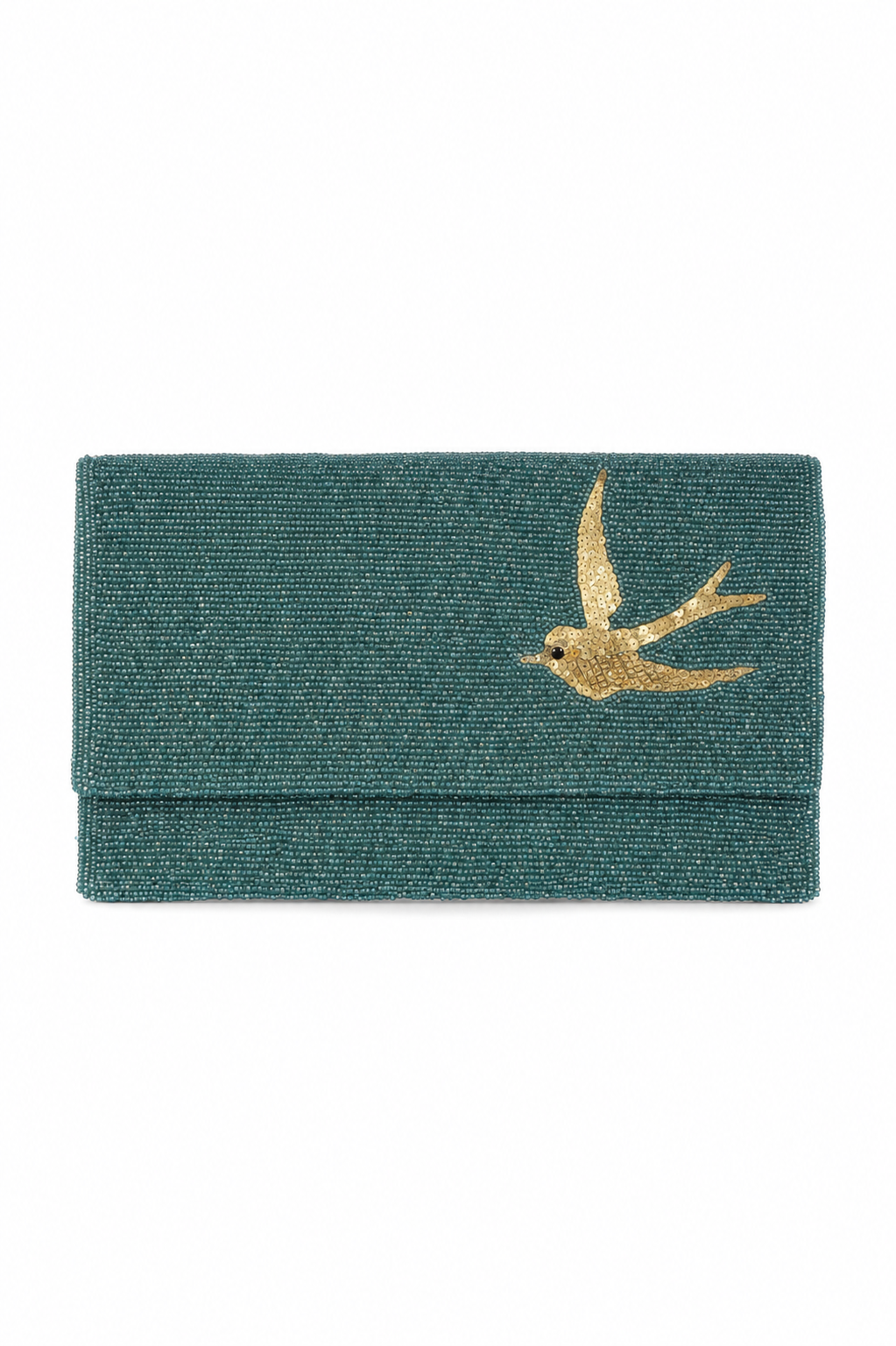Bolso vintage tipo cartera azul con pájaro