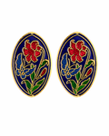 Pendientes vintage de cloisonné de flore y mariposas en esmalte azul oscuro, rojo y verde