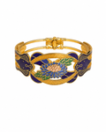 Pulsera vintage de cloisonné de flores azul marino, verde y mostaza
