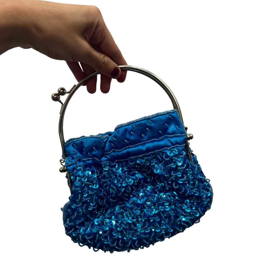 Bolso vintage bombonera azul de lentejuelas