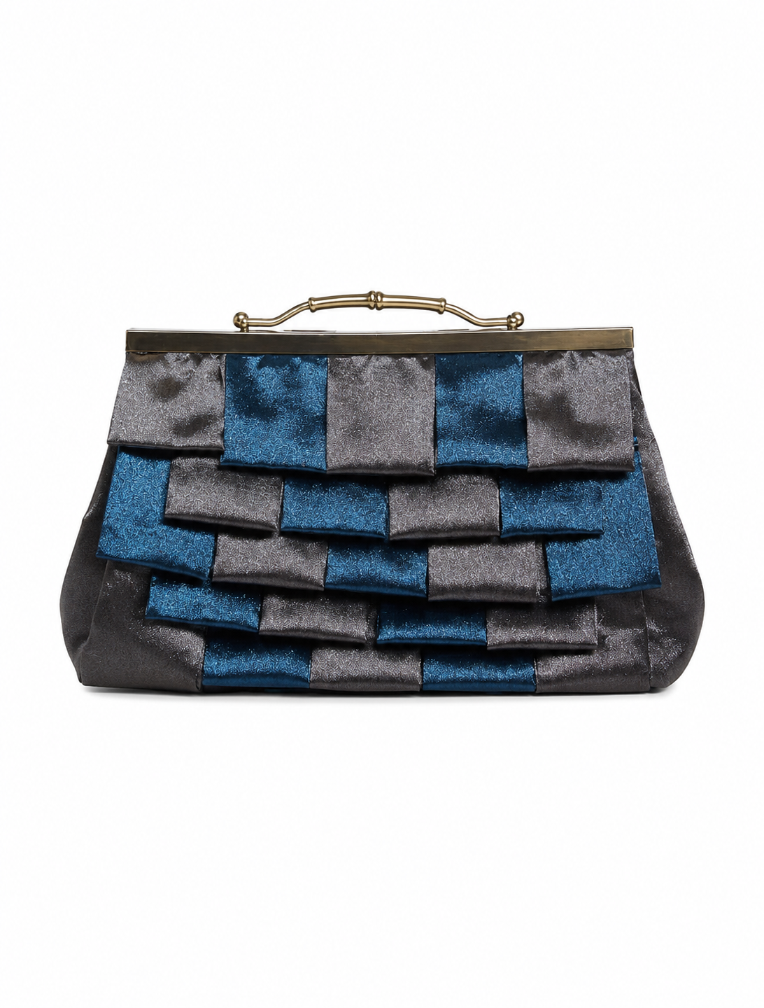 Bolso vintage tipo clutch gris y azul con cadena