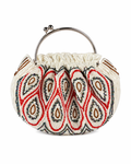 Bolsa vintage castanha estilo saco com flores vermelhas bordadas