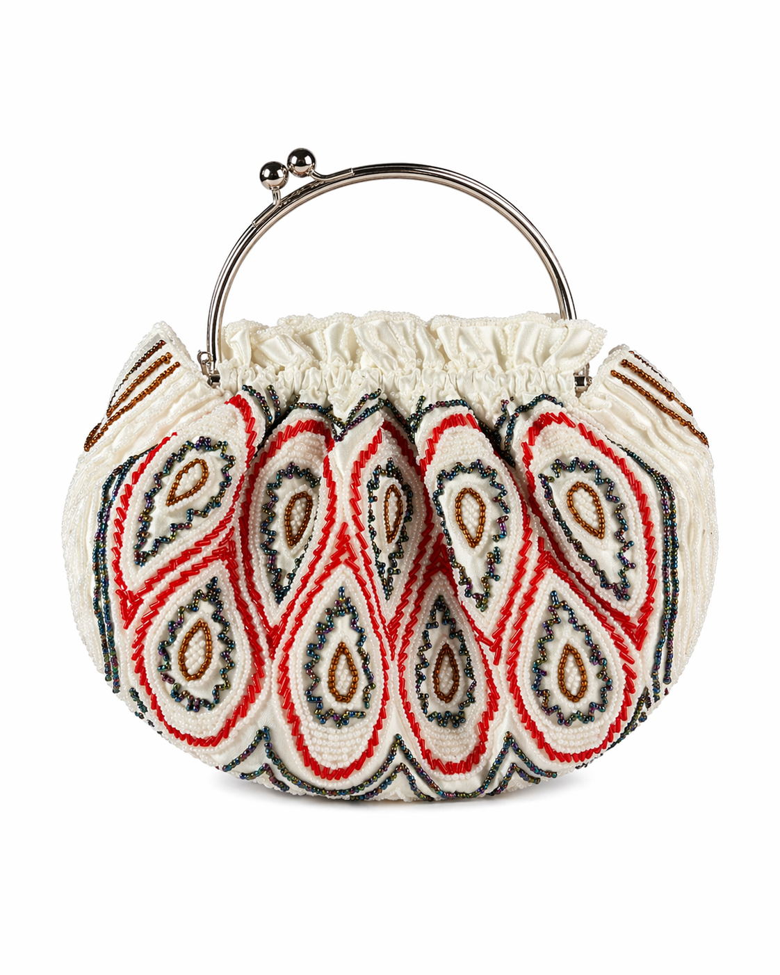 Bolsa vintage castanha estilo saco com flores vermelhas bordadas