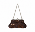 Bolso vintage ocre flor tipo clutch con cadena