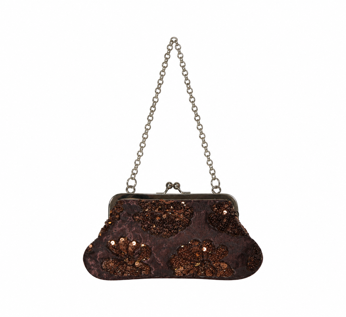 Bolso vintage ocre flor tipo clutch con cadena
