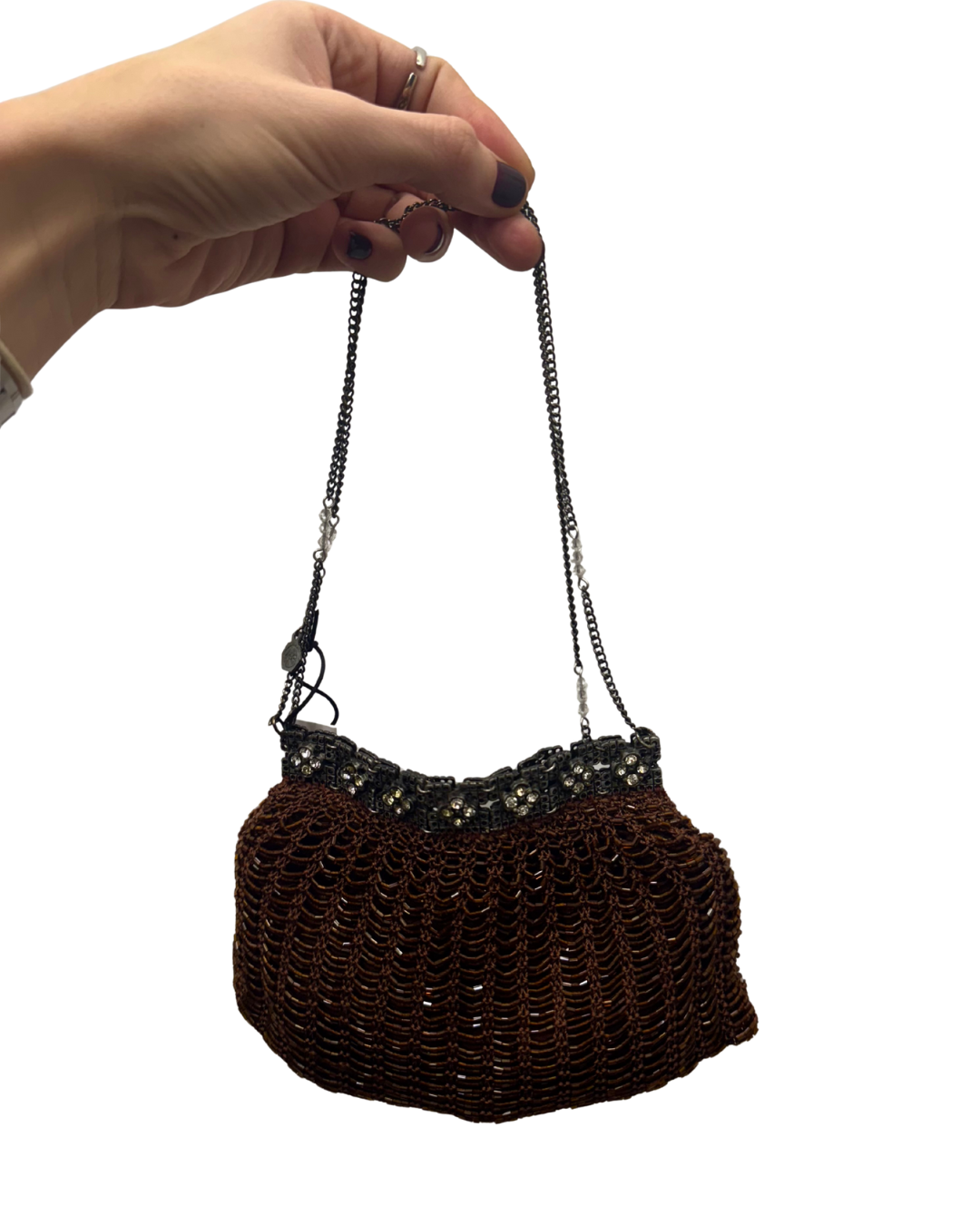 Bolso vintage marrón tipo sacode cuentas de vidrio