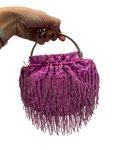 Bolso vintage bombonera rosa fucsia de flecos de cuentas