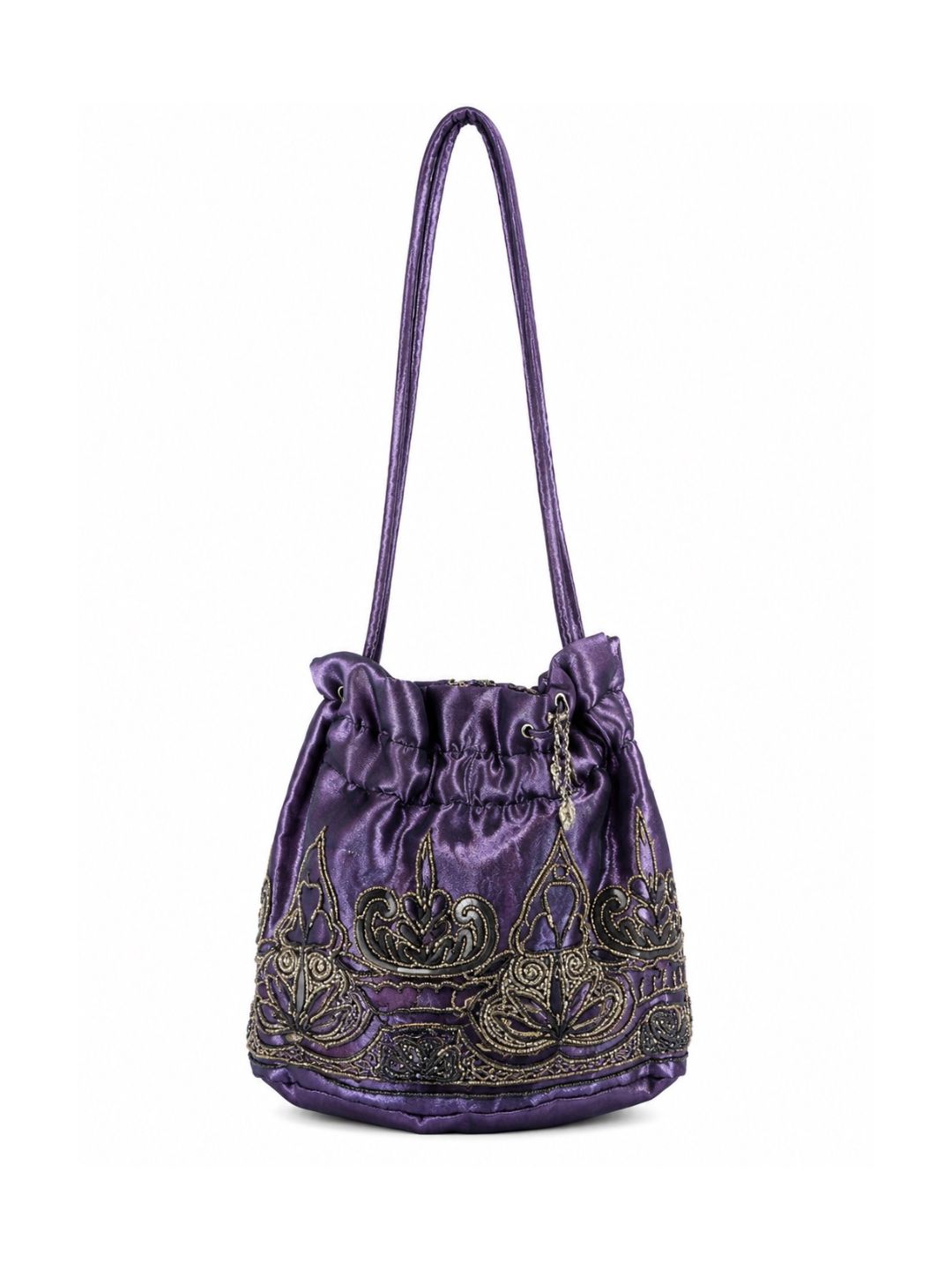 Bolso vintage morado con detalles dorados