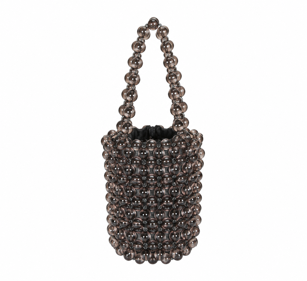 Bolsa vintage castanha estilo saco com flores vermelhas bordadas