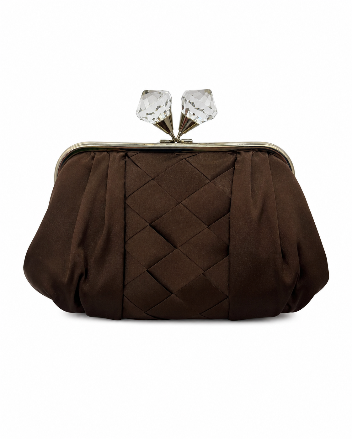 Bolso vintage marrón tipo clutch con cierre de piedras