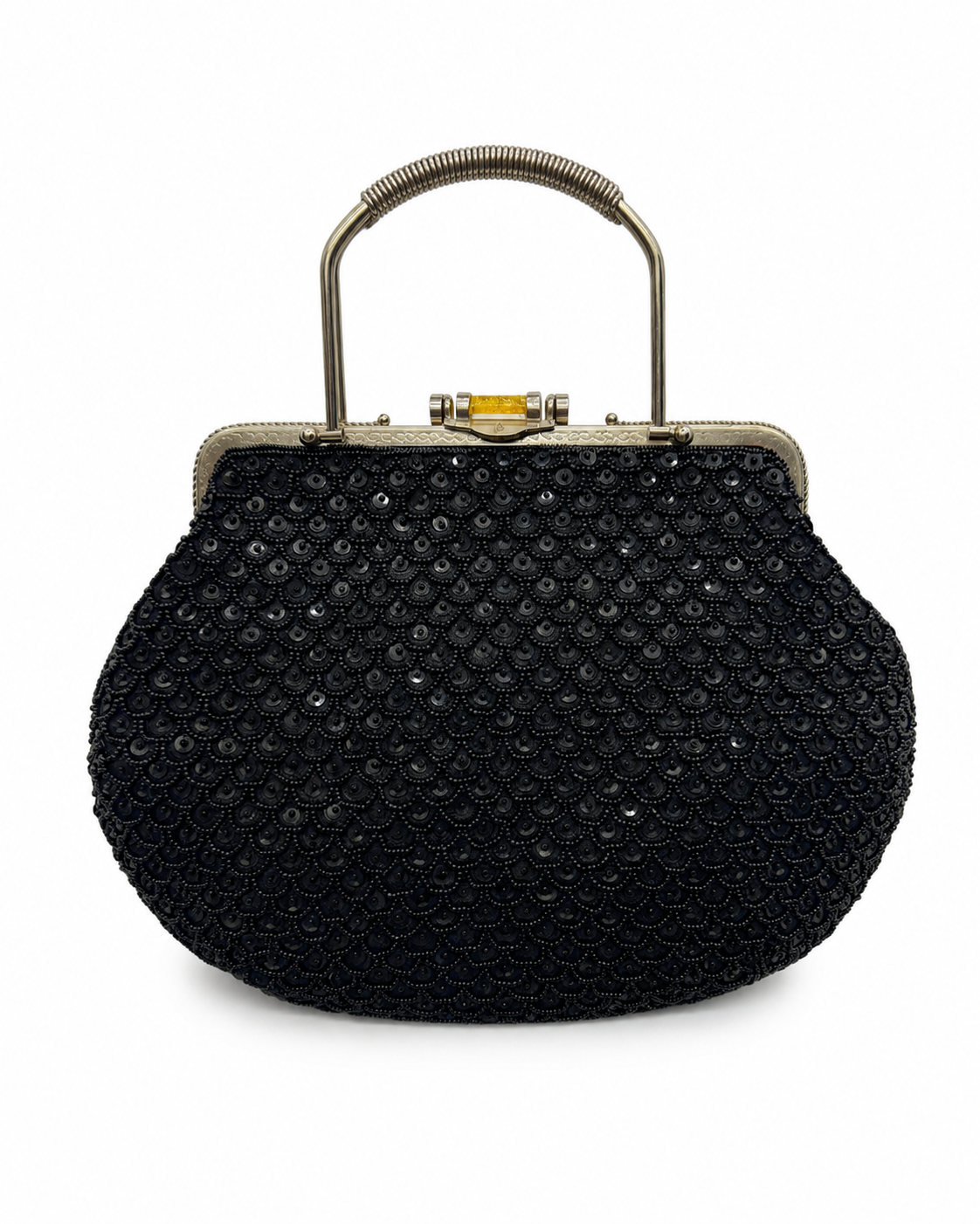 Bolso vintage bombonera negra bordado con lentejuelas en patrón