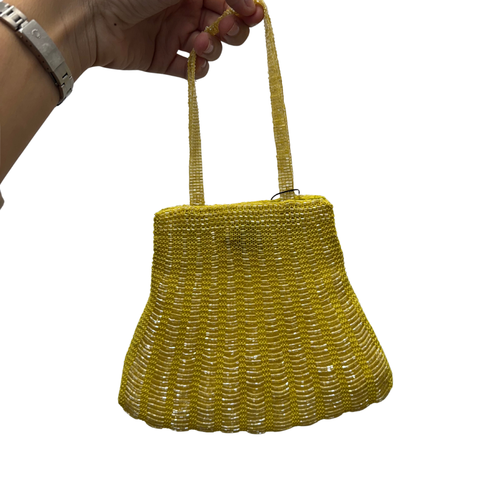 Bolso vintage Amarillo Canario pochette estilo años 20 de cuentas