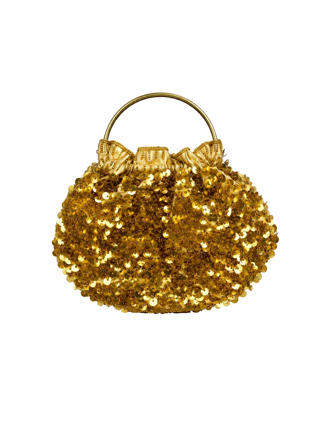Bolso vintage tipo bombonera dorada bordada completamene con lentejuelas