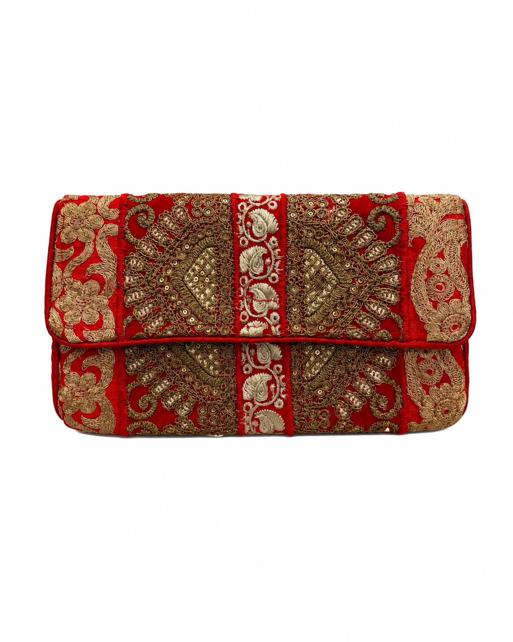 Bolso vintage rojo cartera con bordados en formas de helecho