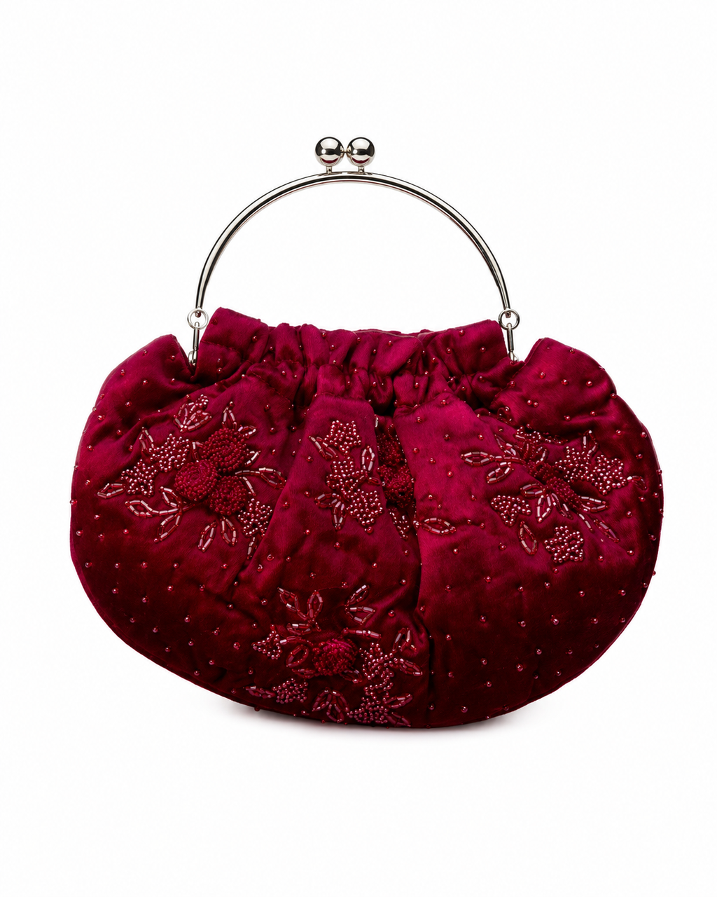 Bolso vintage tipo bombonera color granate vino con flores de hilo bordadas