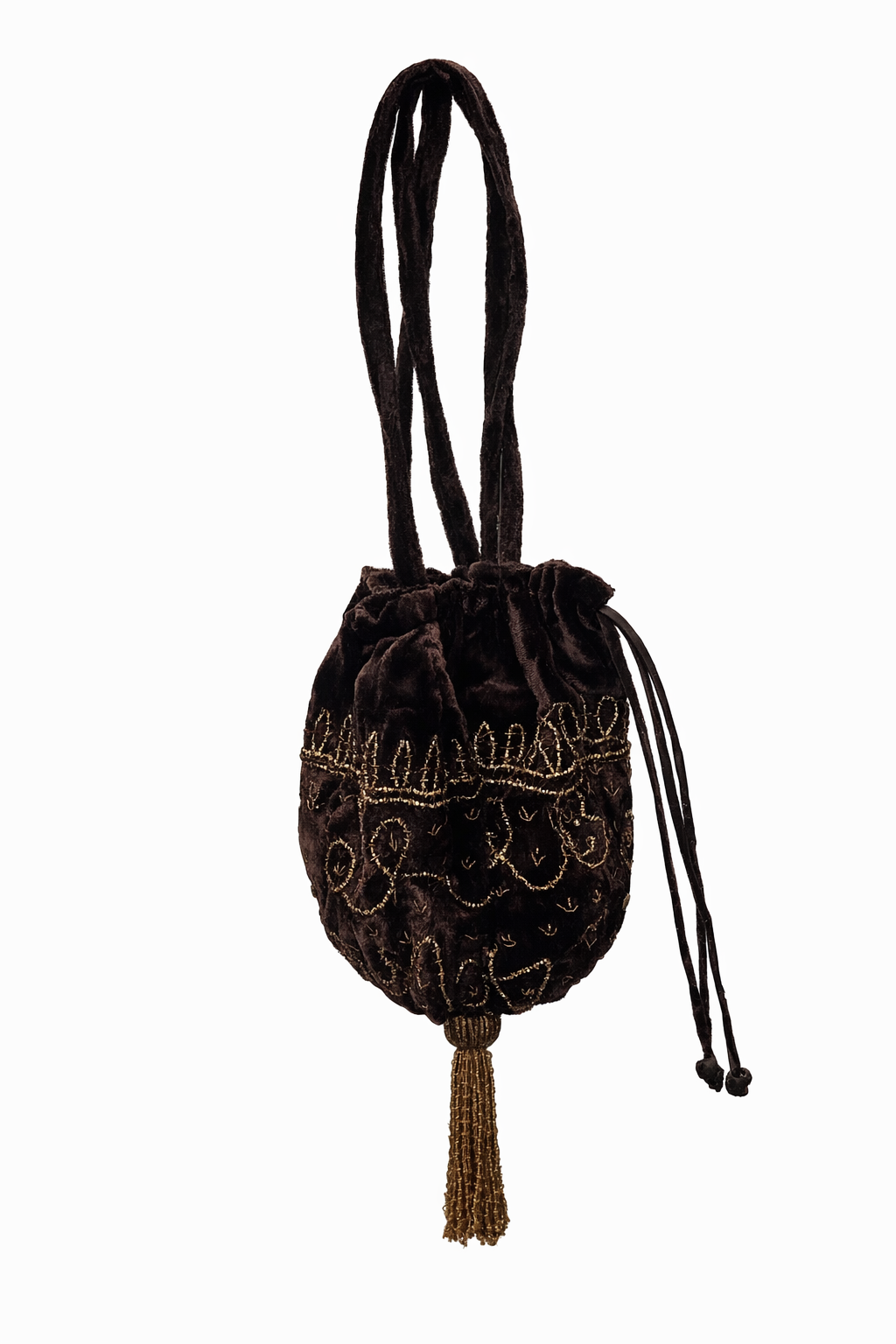 Bolsa clutch vintage castanha com detalhe em missangas bronze