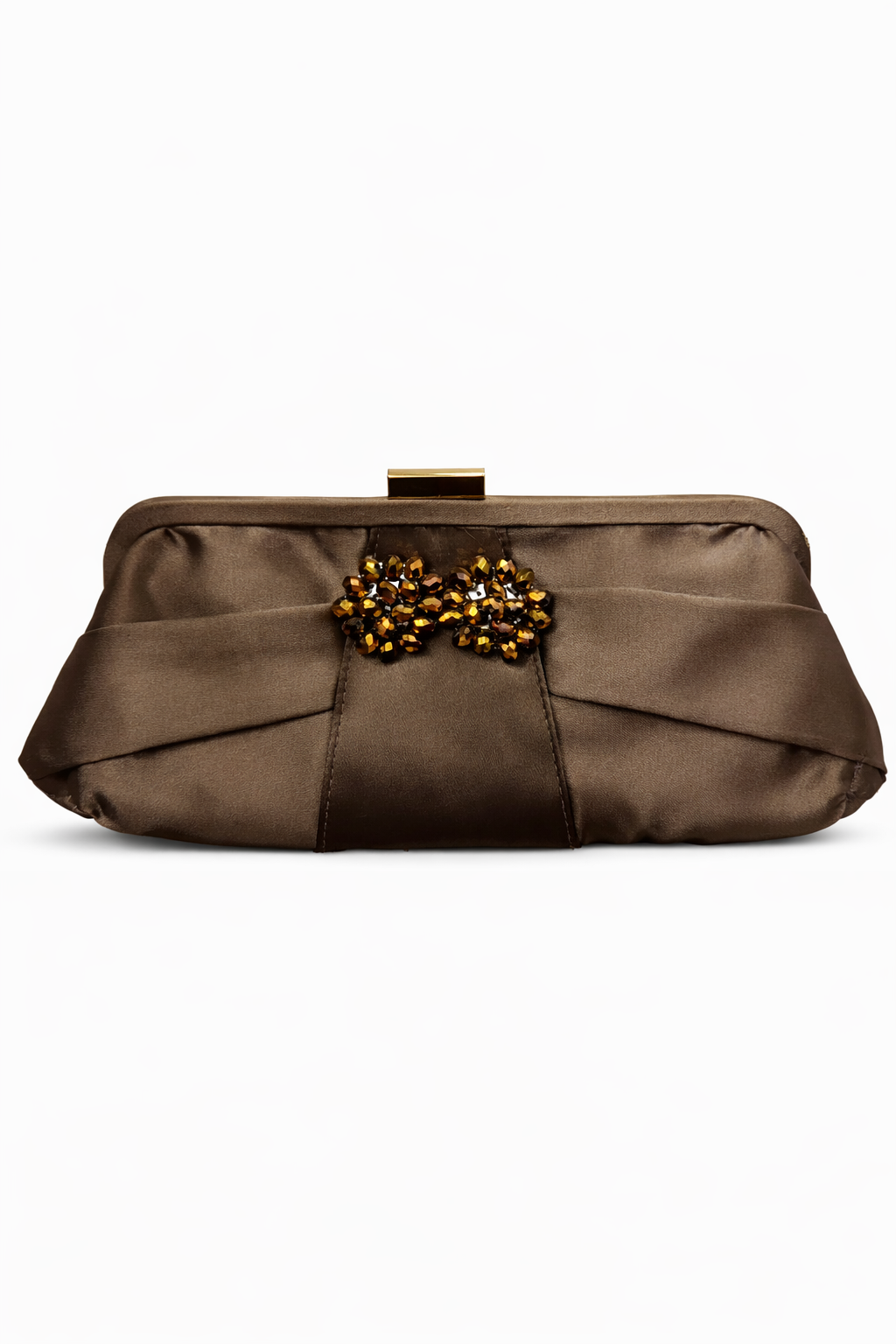 Bolso vintage marrón tipo clutch con detalle de cuentas bronce