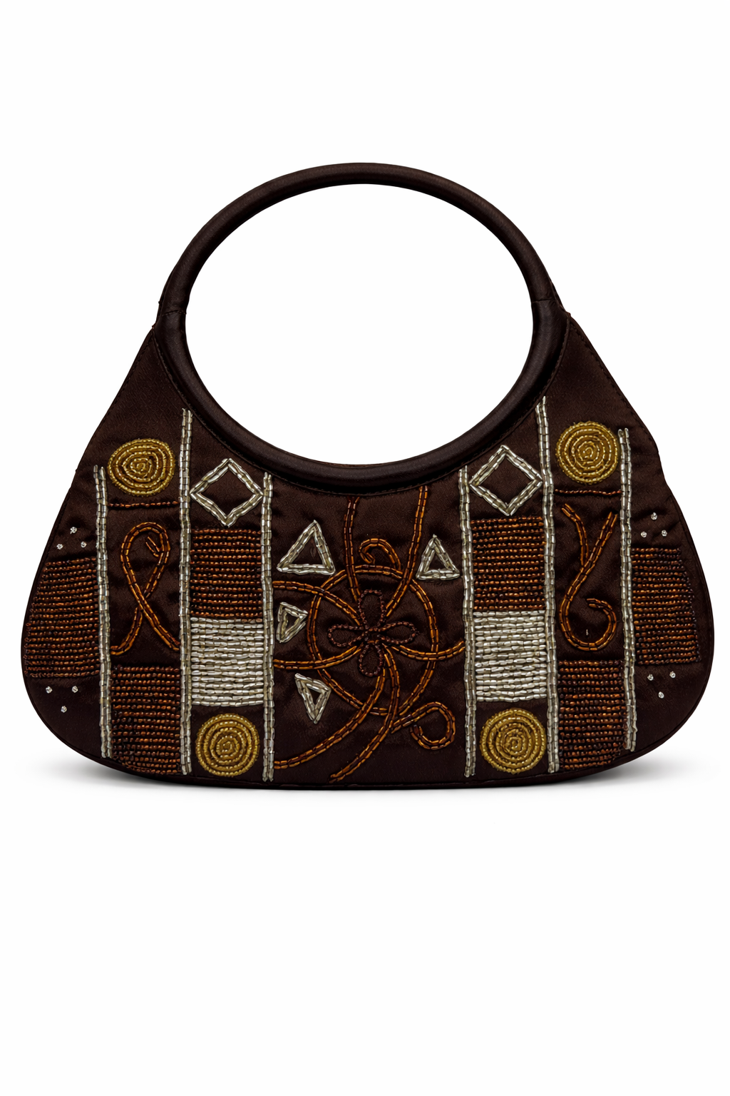 Bolso vintage marrón tipo saco con bordados de cuentas