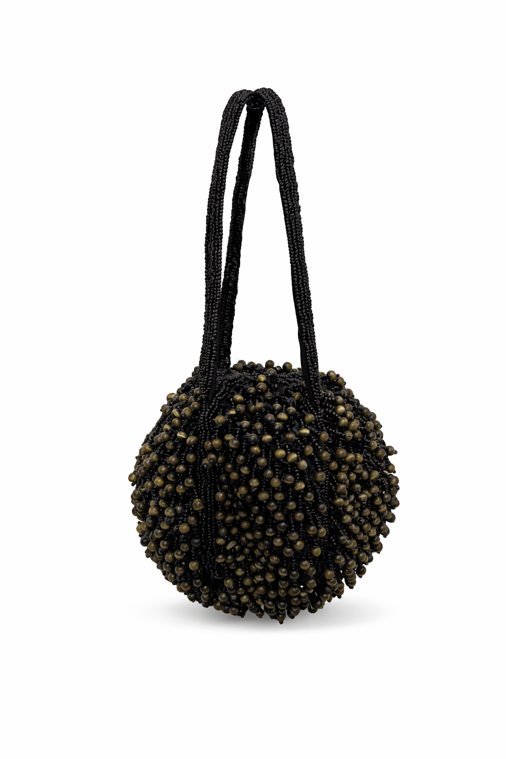 Bolso vintage negro francés tipo boulette de cuentas verdes
