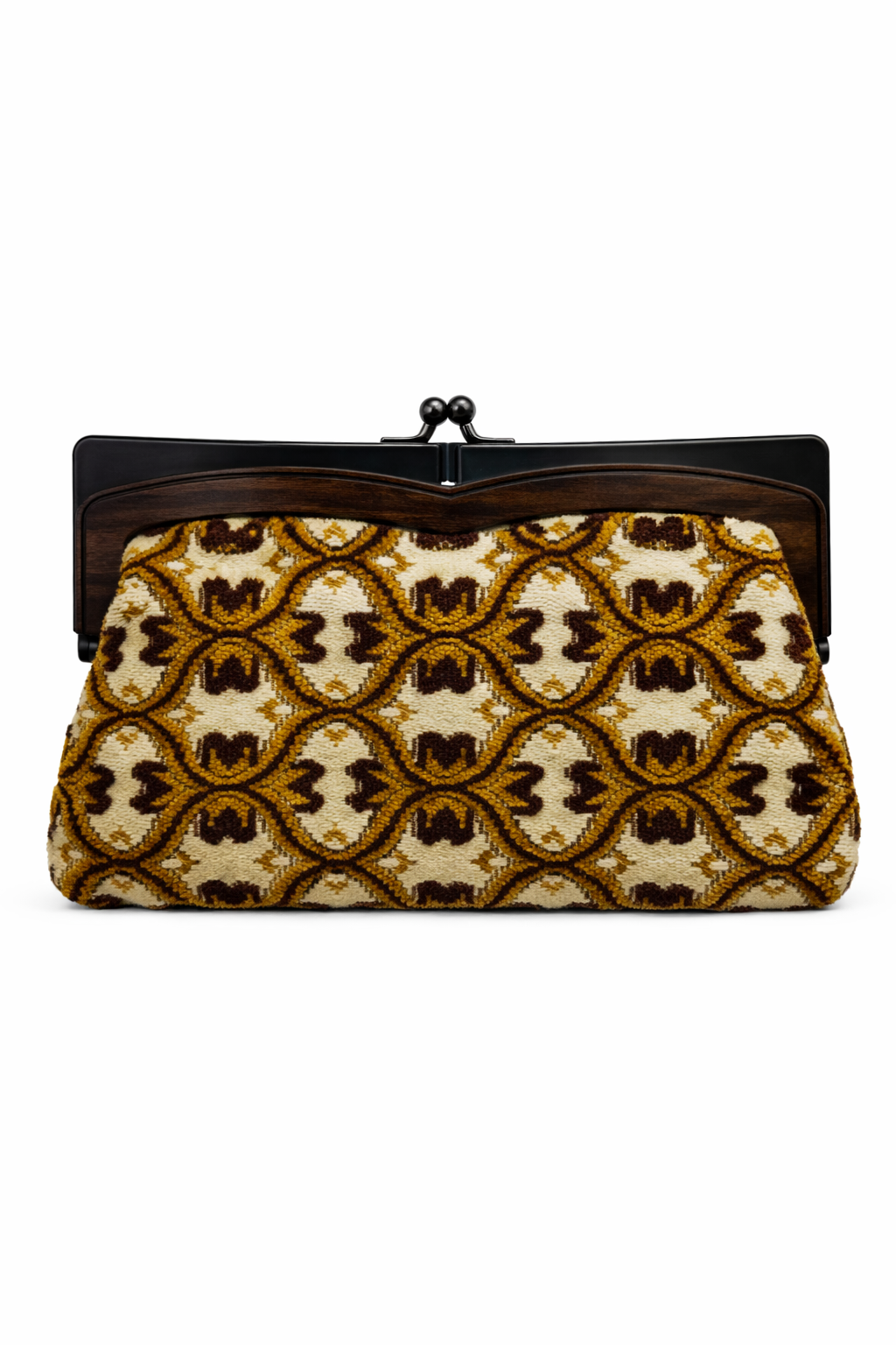 Bolso vintage tipo clutch marrón tapizado con cierre de presión