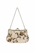 Bolso vintage de mano gris con cadena y bordados