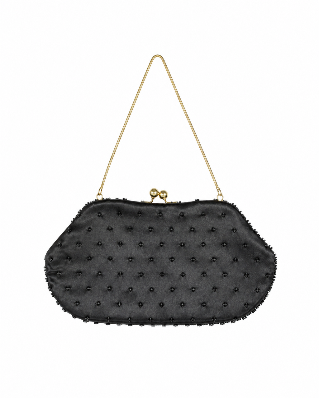 Bolso vintage de mano tipo clutch negro con cadena y detalles